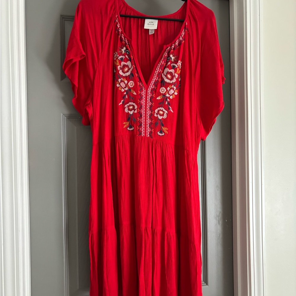 Knox Rose Red Floral Embroidered Shorts Dress